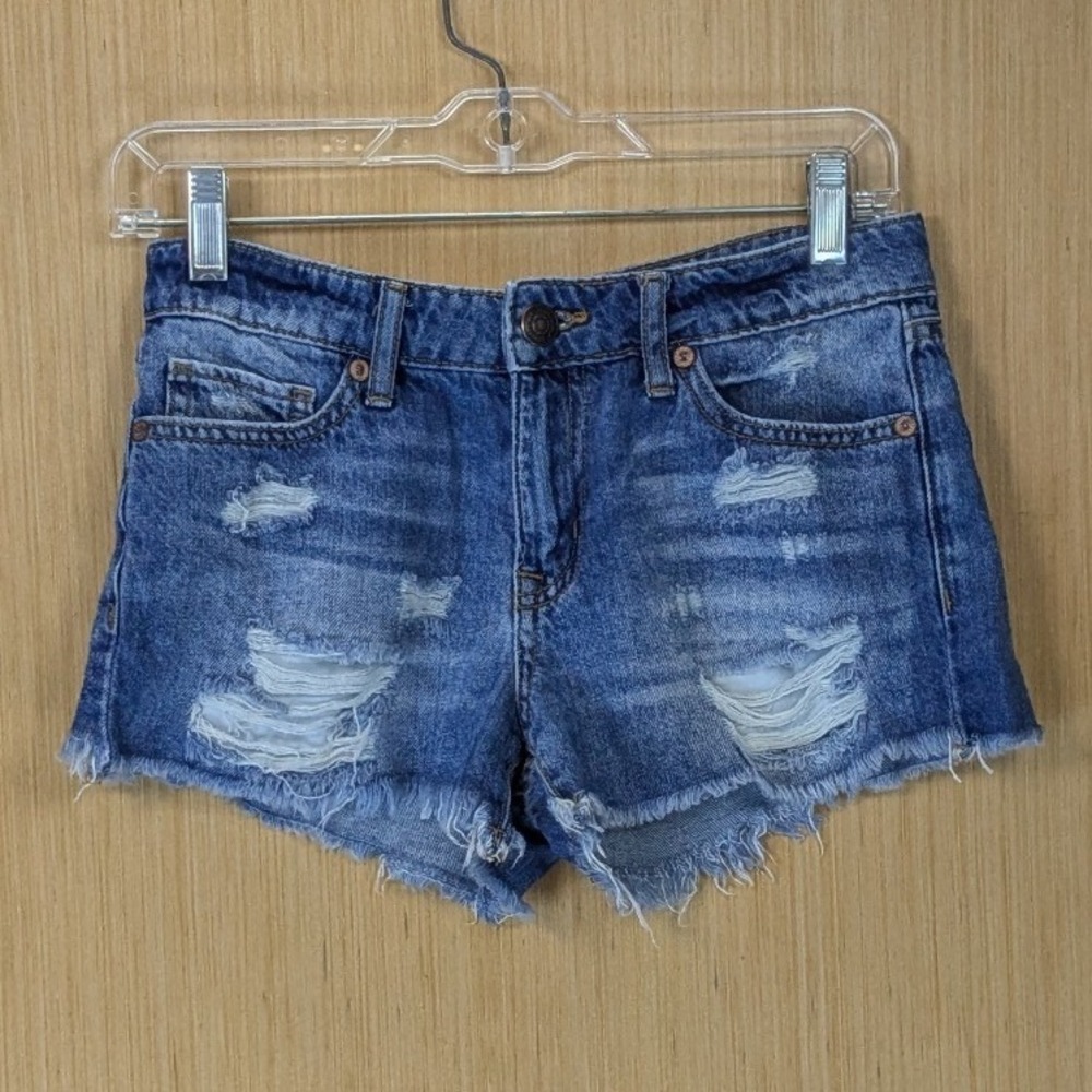 Aeropostale Women Hot Pants Booty  Shorts Size 00 Blue Low Rise Distressed Denim